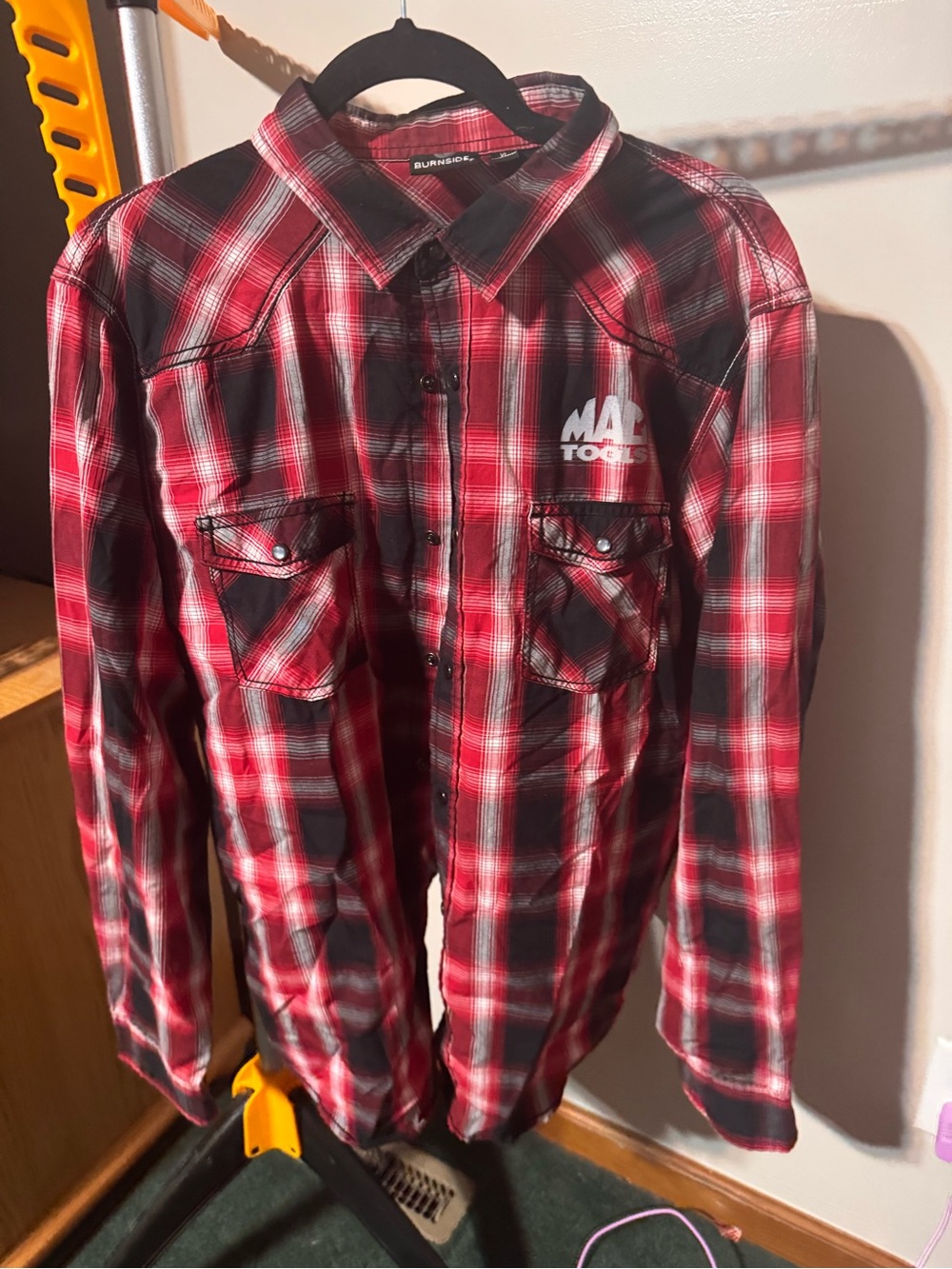 Burnside Red and Black Plaid Shirt with Logo Tag
